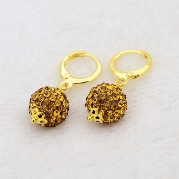 Elegant Topaz Austrian Crystal Ball Dangle Yellow and Gold Earrings - Picture 1 of 2